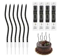 24 Pcs Black Birthday Candles Birthday Cake Candles Wedding Party Candle Birthday Candles with Holders Long Thin Candle for Birthday Wedding Anniversary Party Decoration (Curved)