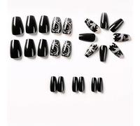 24 PCS Black Press On Nails,Rose Black False Nails Short,Elegant Gothic Stick on nails,Durable Full Cover Coffin Nail,Short Style Rose Gothic Nail Stickers,for Women Girls Daily Wear