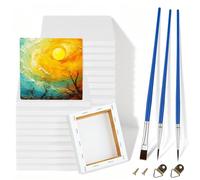 24 Pcs Blank Canvases for Painting 10 x 10 cm with 3 Brushes White Stretched Canvas Boards Cotton Art Canvases for Acrylic Mini Canvas Panel
