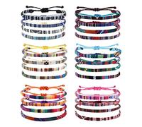 24 PCS Boho Ankle Bracelets for Women Adjustable Beaded Friendship Bracelet Stack Red String Bracelet Braided Handmade Surfer Summer Beach Extra Large Anklets for Women Plus Size 6.3-14inches (Braid)