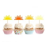 24 PCS Boho Sun Cupcake Toppers Half Sun Boho Sunshine Gold Cake Topper Decoration for Happy Birthday Party Baby Shower Cupcake Supplies