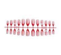 24 Pcs Bows Full Covers False Nails Press On Almond Shape Stick On Glossy Acrylic For Valentines Day
