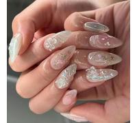 24 Pcs Bows Full Covers Stick On Nails Butterfly Press On Flower Artificial Mediums Almond False