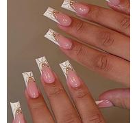 24 Pcs Bows Press On Nails French Tip False Nails Artificial Nails Mediums Length Coffin Stick On Nails Acrylic Nails