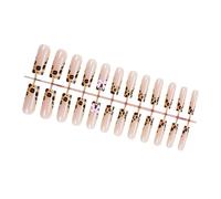 24 Pcs Bows Stick On Nails Glossy Press On Nails French Tip False Leopards Print Acrylic For Woman
