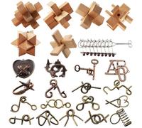 24 Pcs Brain Teaser Puzzles for Adults, Mind Puzzles IQ Challenge Puzzle Games, Puzzle Gift Set Metal & Wooden, 3D Interlocking IQ Logic Games with Unlocking Challenges, Christmas Stocking Fillers