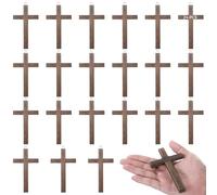 24 Pcs Brown Wooden Crosses, T-Shaped Mini Handcrafted Prayer Crosses With Hooks For Diy Projects And Religious Gifts