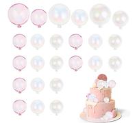 24 Pcs Bubble Cake Toppers Pink and White Bubble Cake Decorations Clear Ball Cakes Toppers Pastel Cakes Balls Decoration for Baby Shower Wedding Anniversary Birthday Party Decorations Multiple Sizes