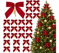 24 Pcs Burgundy Velvet Bows for Christmas Tree, Red Christmas Tree Bows | 3.5 x 3.5 Inch Red Velvet Bows for Christmas Tree, Velvet Christmas Bows Ornaments for Christmas Decoration Holiday Decor Gif
