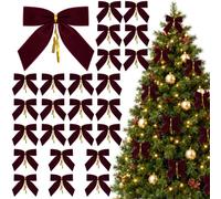 24 Pcs Burgundy Velvet Bows for Christmas Tree, Red Christmas Tree Bows | 3.5 x 3.5 Inch Red Velvet Bows for Christmas Tree, Velvet Christmas Bows Ornaments for Christmas Decoration Holiday Decor Gif