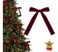 24 Pcs Burgundy Velvet Christmas Tree Bows, Velvet Bows Christmas Ornaments Decorations, Door Garland Decor Vintage Wreath Bow for Christmas Tree Decorations (12pcs,Wine Red)