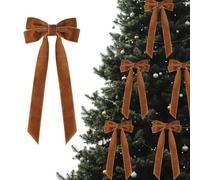 24 Pcs Burgundy Velvet Ribbon Bows Christmas Tree Decorations,13 x 26 cm Xmas Ornaments for Tree Home Party Front Door Wreath Garland Holiday Decor (Coffee)