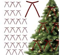24 PCS Burgundy Velvet Ribbon Christmas Tree Bows, Red Bows for Christmas Tree, Festive Decorating Supplies Velvet Bow for Ornaments and Wreath Decoration, Narrow Ribbon for DIY Holiday Projects Craft