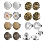 24 Pcs Buttons for Jeans,Replacement Button Jeans,Adjustable Pant Waist Tightener No Sew and No Tools Instant Jean Button,Metal Buttons Press Stud 12 Styles (Bronze, Silver)