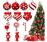 24 Pcs Candy Cane Christmas Decorations, Exquisite Wooden Christmas Tree Decorations, Hanging Baubles Pendant With Rope for Family Xmas Tree, Wall, Windows, Fireplace Decor (Red White)