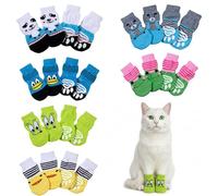24 Pcs Cat Mittens to Prevent Scratching, Cat Booties with Adjustable Straps, Soft Fabric for Comfort, 6 Fun Designs, Protects Furniture and Floors