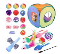 24 Pcs Cat Toys for Indoor Kitten, Interactive Feather Wand Ball Spring Mice Toy Cottage for Kitten Cats