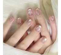 24 Pcs Cats Eye False Nails Glossy Artificial Nails Elegant Full Covers Stick On Nails 3D Butterfly Press On Nails