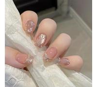 24 Pcs Cats Eye Press On Nails French Tip Stick On Pearls Flowers Full Covers False Manicures Supplies