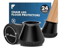 24 Pcs Chair Leg Floor Protectors, Black Silicone Chair Leg Caps with 360° wrapped felt pad for Hardwood Floors, Floor Protectors for Furniture Legs, No Scratches No Noise (Round Fit: 30.1-40mm)
