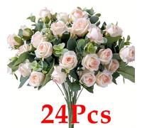 24 Pcs Champagne Artificial Rose Flowers Faux Silk Hydrangea Bouquet Vintage Wedding For Door Decor Wedding