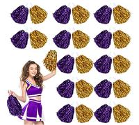 24 Pcs Cheerleading Pom Poms, Metallic Foil Handle Cheer Squad Team Spirited Fun Pom Poms for Party, Sports Dance Cheer, 30 Grams Weight Each (Gold, Purple)