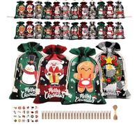 24 PCS Christmas Advent Calendar Bags, Reusable Christmas Burlap Gift Bags with Drawstring, Empty Bags DIY Make Your Own Advent Calendars for Xmas Christmas Decorations