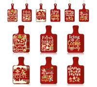 24 Pcs Christmas Baking Wooden Hanging Ornaments Mini Cutting Board Cookie Kitchen Sign Ornaments Farmhouse Christmas Tree Hanging Decorations for Winter Xmas Home Mantel Holiday Party