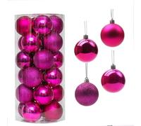 24 Pcs Christmas Ball Ornaments Tree Decorations in Mixed Colours Gold Rose Silver Blue Green Red, Plastic Baubles for Holiday Wedding Party Decor(Rose)