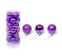 24 Pcs Christmas Baubles Tree Plain Glitter XMAS Ornament Ball Decoration 6cm Purple