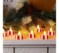 24 Pcs Christmas Candy Cane LED Flameless Tea Lights - Striped, Battery-Operated Flickering Candles with Warm Yellow Light for Xmas Party Decor