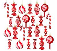 24 Pcs Christmas Candy Cane Ornament Plastic Peppermint Candy Cane Christmas Decorations Xmas Hanging Lollipop Pattern Decorations with Rope for Xmas Holiday Festival Decor Photo Booth Prop
