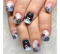 24 Pcs Christmas False Nails Snowman Artificial Christmas Press On Snowflakes Stick On For Winter