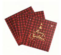 24 Pcs Christmas Napkins,33x33CM Red Plaid Merry Christmas Design, Festive Serviettes for Xmas Disposable Party Supplies Tableware Decorations
