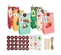24 Pcs Christmas Party Bags Set, 24 Christmas Candy Boxes Kraft Paper Treat Goody Bags for Parties & Classrooms (Style B)