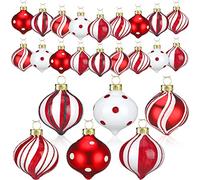 24 Pcs Christmas Peppermint Candy Ornaments Christmas Glass Balls Christmas Tree Hanging Decorations White Red Xmas Party Ornaments Home Decor