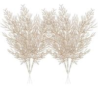 24 Pcs Christmas Pick Artificial Glitter Berry Stem Pine Tree Decor, DIY Tree Ornament, Glitter Artificial Pine Picks for Halloween Party Wedding Christmas Decor (Gold-A)