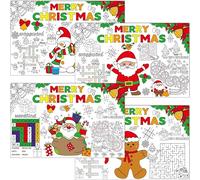 24 Pcs Christmas Placemats Christmas Coloring Paper Table Mats Disposable Coloring Activity Place Mats Santa Claus Christmas Trees Table Decoration for Christmas Party Home Table Supplies