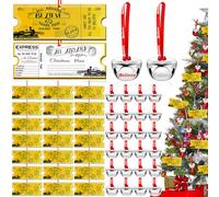 24 Pcs Christmas Polar Express Golden Tickets and Believe Bells Ornaments Bulk, North Pole Train Tickets Polar Express Bell Christmas Decorations Believe Hanging Holiday Party Gifts Favors