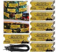 24 Pcs Christmas Polar Golden Tickets Ornaments Bulk North Pole Train Tickets Christmas Believe Polar Decorations Hanging Holiday Polar Party Gifts Favors Keepsake Christmas Tree Decoration
