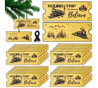 24 Pcs Christmas Polar Ticket Ornaments North Pole Believe Golden Train Tickets Decorations Bulk Wooden Christmas Tree Hanging Decor Holiday Party Gifts Favors