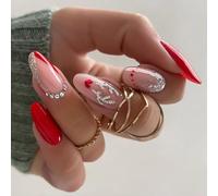 24 Pcs Christmas Press On Nails Almond Shape False Nails Glittering Full Covers Stick On Nails Lovely Elks Acrylic Nails