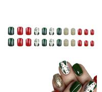 24 PCS Christmas Press on Nails,Short False Nails with Jelly Adhesive Tape,French Tip Design in White & Red,Festive Stick On Nails for Women,Fake Nails for Holiday Manicure,Christmas Party