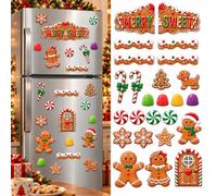 24 Pcs Christmas Refrigerator Magnets Gingerbread House Candy Fridge Decor | Glossy Soft Magnets with Gingerbread People Candy Canes Peppermints Gumdrops Reindeer and Tree for Kitchen Locker Whiteboard