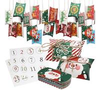 24 PCS Christmas Small Boxes, Gift Pillow Candy Jewellery Boxes for Christmas Party Favor, Advent Calendar Box to Fill Yourself DIY Empty Xmas Pillow Box, Xmas Party Decorations