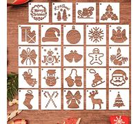 24 Pcs Christmas Stencils for Painting On Wood, Small Christmas Stencils Reusable Snowflake Santa Claus Christmas Tree Drawing Painting Stencils for DIY Card Craft Home Decor (3x3 Inch)