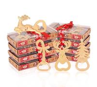 24 Pcs Christmas Themed Bottle Opener Party Favors for Adults, 4 Style-Christmas Tree Reindeer Deerhead Candy Cane, Bulk Xmas Gifts Goodie Bags Stocking Stuffers for Family Friends Guests (Gold)