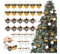 24 Pcs Christmas Tree Hanging Decoration Natural Rustic Ornaments with Strings Dried Orange Slices Pine Cones and Cotton Balls for DIY Wreaths, Garlands, Christmas Tree Decoration