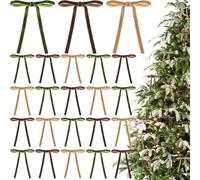 24 Pcs Christmas Velvet Wreath Bow Vintage Velvet Christmas Ornaments 4.7 x 7 Inch Velvet Ribbon Bows Rustic Crafts Gift Bows for Garland Wreaths Home Decor Outdoor Indoor (Olive Green,Brown,Neutral)