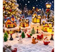 24 Pcs Christmas Village Set（Batteries NOT Included） | Lighted Resin Christmas Houses with LED Lights, Winter Holiday Town Scene Display for Tabletop Mantel Windowsill Home Decor